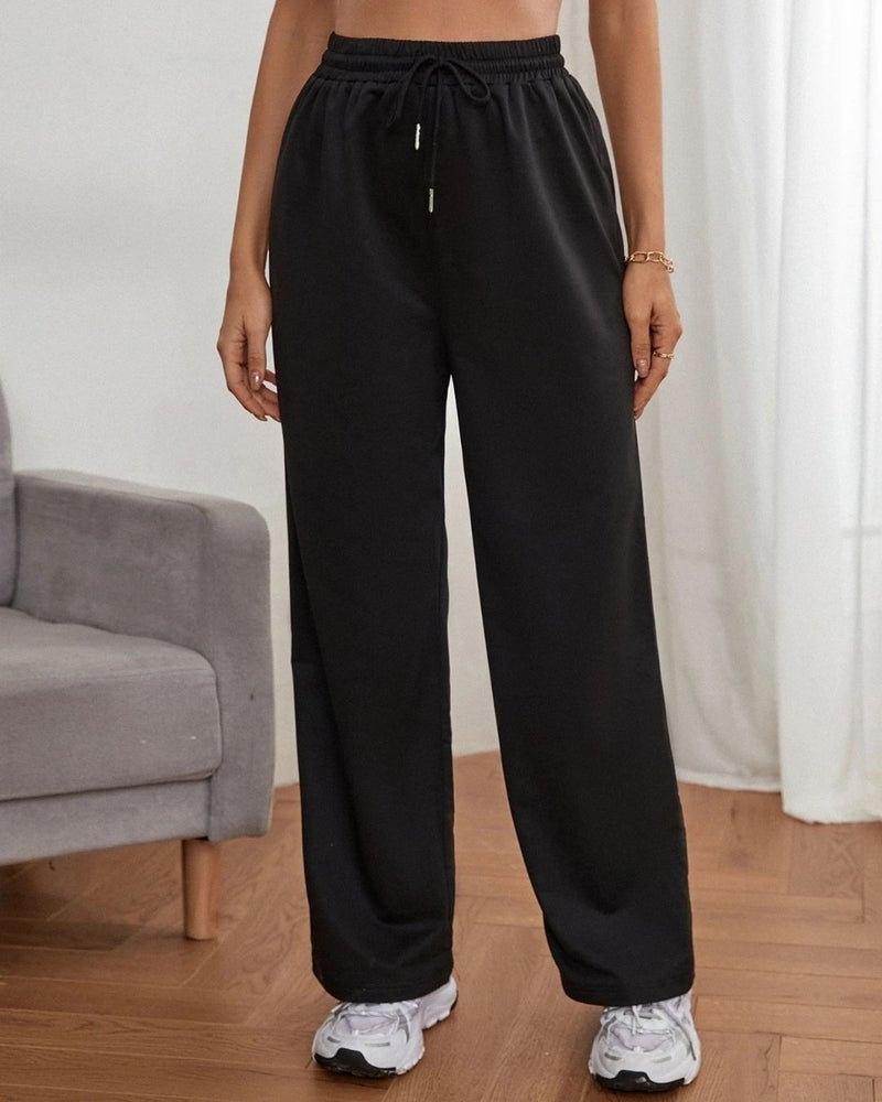 فلاينوف بنطلون رياضي نسائي أسود أساسي سادة بقصة فضفاضة - Image 1